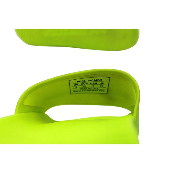C0 Auth BALENCIAGA Logo Rubber Pool Slides Flip Flops Neon Green Womens US 6 - Picture 6 of 6